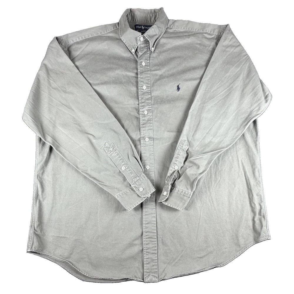 Ralph Lauren Shirt Mens XL Gray Solid Blake Long Sleeve Button Down Casual